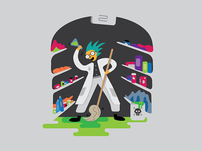 Mad Scientist Needed in Aisle Two! clean up drawlloween graphic illustration grocery store halloween halloween design illustration janitor mad scientist negative space october process science scientist sketch toxic toxic waste vector