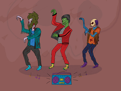Ghouls Just Want To Have Fun 80s dance party boom box dance party ghoul halloween halloween bash illustraion illustration michael jackson october party skull socks thriller zombie zombie dance zombies