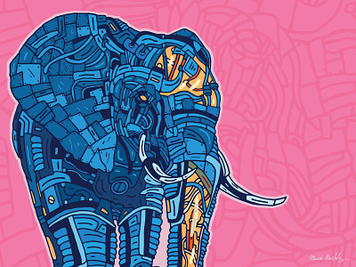 Metal Elephant abstract africa animal biomechanical blue cyborg digital illustration elephant graphic art graphic design illustration line art mechanical metal pink random robot technical drawing transparent vector