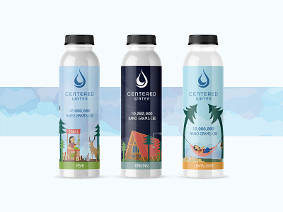 Centered Water Packaging aframe animals branding cantaloupe forest animals fruit stand graphic design hawaii illustration logo desgn packaging raindrop logo sparkling water trees vector water water company water packaging watercolor weekly warmup