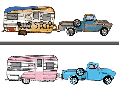 Truck & Trailer animation button cartoon drawning graphic design illustration rusty trailer truck vintage