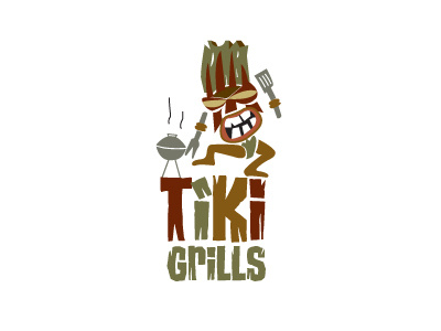 Tiki Grills Logo bbq branding character concept graphic icon logo tiki tribal vector