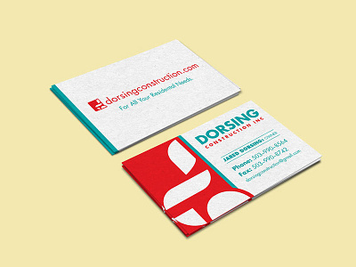 Dorsing Construction Business Cards abstract branding business cards construction dc logo design dorsing construction graphic design home repair icon logo design modular monogram red teal typography vector white