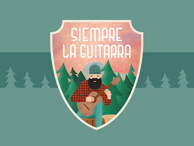 Siempre La Guitarra Patch aarowhead badge branding classic guitar forest graphic design guitar illustration lettering logotype lumberjack oregon patch trees type typography vector