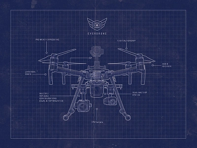 Everdrone Blueprint T-Shirt black and blue blueprint branding camera design dji dji matrice drone drones flight grids helicopter matrice 210 rtk print tshirt wings