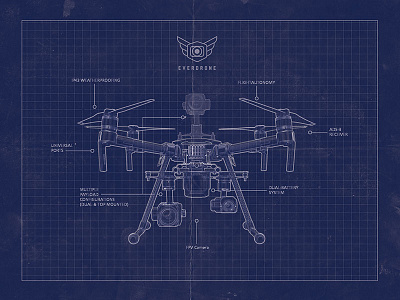 Everdrone Blueprint T-Shirt black and blue blueprint branding camera design dji dji matrice drone drones flight grids helicopter matrice 210 rtk print tshirt wings