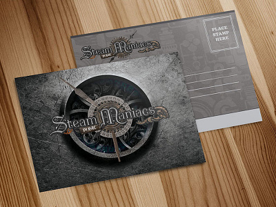 Steampunk Maniacs Post Cards branding clocks graphic design logo logo design mechanical parts photography photoshop post cards print rust steam engine steam punk steampunk texture victorian