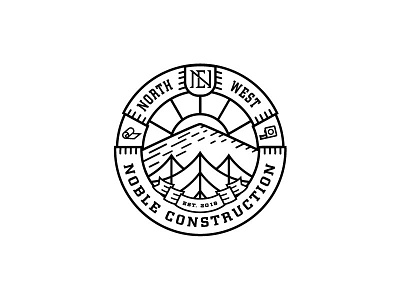 North West Noble Construction Seal back and white banner branding crest icons illustrator line logo logo design mt hood nc monogram oregon pdx pnw ribbon seal trees typography vector