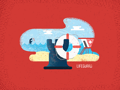 Lifeguard baywatch beach bishop blue sky castle chess drowning game design gameboard graphic design illustration lifeguard ocean red rook sand swim texture vector