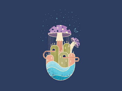 Shroom Island city fruit fungus graphic design illustraion island isle lifecycle magic mushroom moon mushrooms nature night ocean trees water