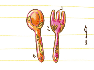 Spoon and Fork cuchara digital art floral fork home house illustration ilustracion print spoon tenedor
