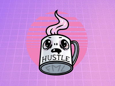 Hustle Culture coffee cup design drawing illustration line art typography