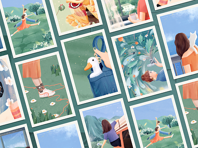 Spring story collection #3 blue design flower girl green illustration orange spring warm 插图 设计