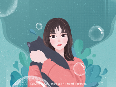 Avatar series 01 bubble cat cute girl illustration plant plant illustration