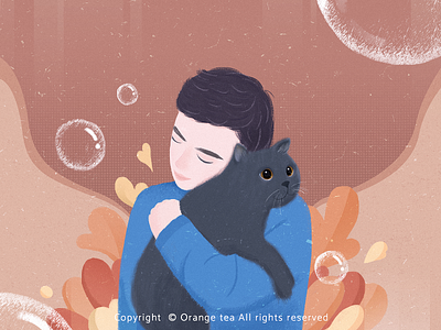 Portrait series 02 blue boy bubble cat embrace happy hug illustration people plant portrait warm colors 插图 设计