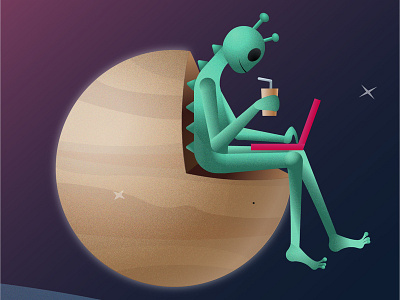 Alien Man alien chair character concept creative gradient illustration planet universe workspace