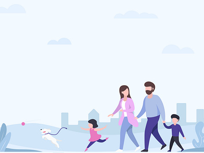 Family illustration for ETMONEY app branding character design etmoney family illustration park playing dog term insurance ui illustration vector