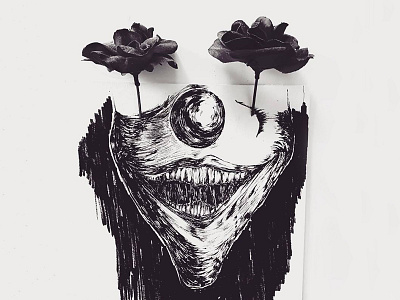 Clown#1 black blackwhite clown details illustration ink roses white