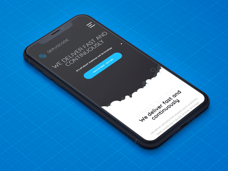 Servocode website animation black hero landing landingpage onepage product website