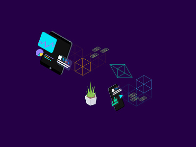 Free Illustration - Blockchain Platform Isometric bitcoin blockchain coin cryptocurrency ethereum exchange ico isometric platform token trade trading