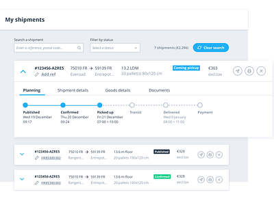 Everoad | My shipments page branding design digital everoad freight logistic platform product product design shipment transport truck ui ux