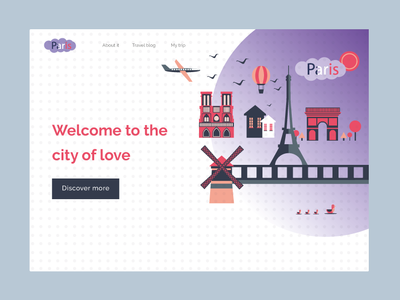 Paris Travel Landing Page dashboard gradient graph hero image icons illustrations landing page love mobile paris purple travel ui ux vector webdesign agency website