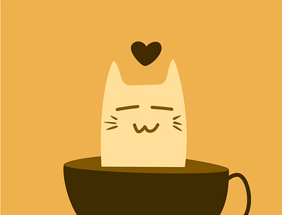 Cat in Coffee Cup animal brown cat coffee design illustration vector yellow