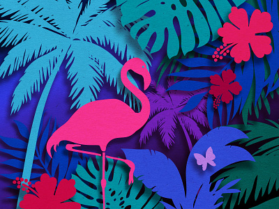 Paper cut Style Illustration | Flamingo Tropical flamingo flowers illustration leaves monstera paper cut set tropical vector