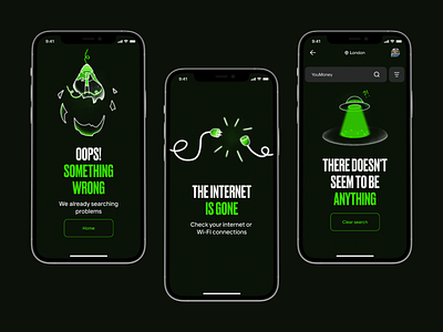 Empty states for coupon app app dark design empty states errors green hand drawed illustrations ui usability ux
