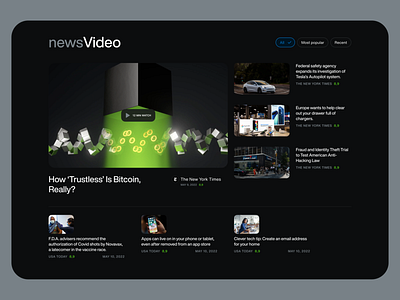 Block for video content for news aggregator articles black dark news play ui ux video web