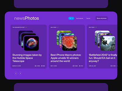 Block with photo reportage articles news photos slider ui ux web