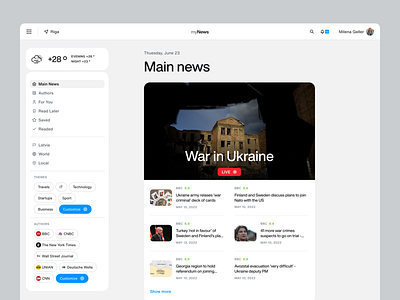 News aggregator main page