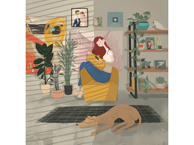 Just a girl, her dog, and some plants in the arvo. illustration wacom intuos