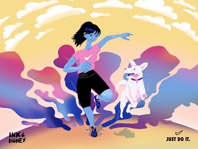 Endorphins bright color bright colours character character design dog fitness girl illustration nike nike running perspective procreate runner running running dog work out
