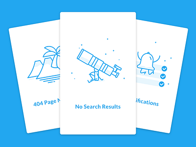 More Empty State Illustrations 404 alerts cards flat fresh fun illustration notifications personification search shadow ui