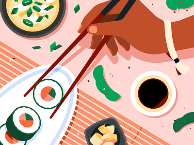 Eats Illustration System carne asada delivery dim sum gyoza italian japanese mexican pizza sushi