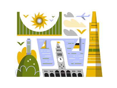 🌁 the bay sailing coit tower ferry building golden gate bridge city illustrator san francisco
