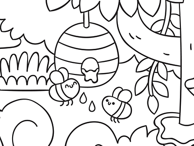 Lil Bees bee hive bees bumblebee childrens art coloring cute drawing hive honey illustration kidlitart lineart tree vector