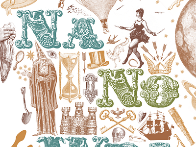NaNoWriMo Poster antique collage decorative ephemera illustration orante poster steampunk typography vintage