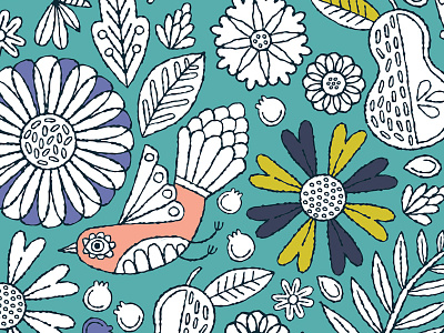 Who wants to color?! berries bird design digital flower flowers illustration leaves line line work pattern surface
