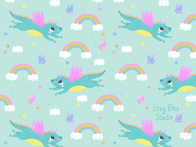Dragon Coordinate Pattern bird children cute design dragon fairytale illustration kids pattern rainbow surface