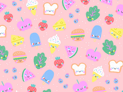 Cute Foodies cute food fruit hamburger ice cream illustration kawaii pattern popsicle strawberry water mellon