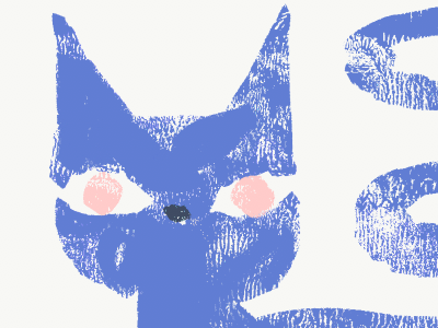 Crazy cat! blue brayer cat illustration kitten paint print making texture