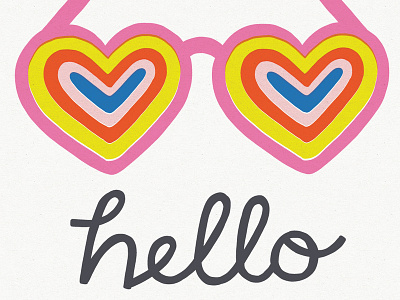 Hello greeting card greeting card hand lettering hearts illustration lettering licensing sunglasses typography