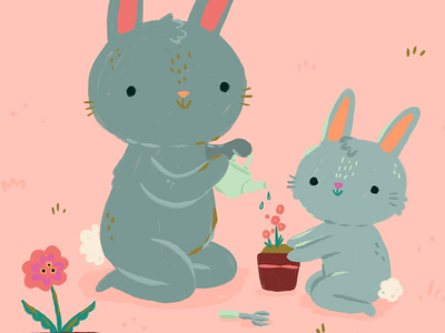 Bunny family art licensing bunny cute flowers garden gardening greeting card illustration ipad art licensing procreate rabbit