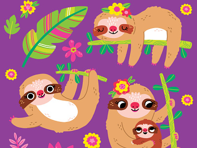 Cute Sloth Icons & Pattern for Crocodile Creek