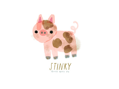 Stinky Pig Illustration animal art cute digital dirt drawing illustration mud pig piglet pink watercolor