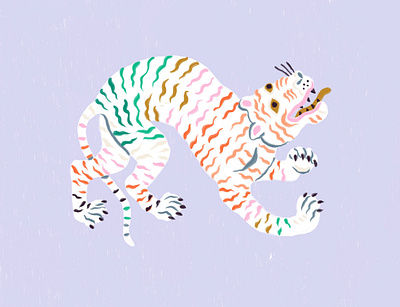 Rainbow Tiger animal design drawing gouache illustration rainbow tiger