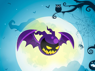 Halloween Flying Mosnter In Smoke bad bat creative flying monster halloween illustrator monster moon moon and monster pumpkin scary vector