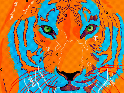 Tiger with blue design illustration